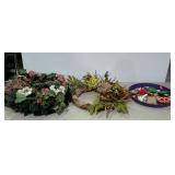 Two door wreaths and plastic tray with Christmas