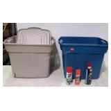 Two totes one is empty and has damage in bottom