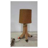 Deer hoof lamp with shade, 20 inches tall, works