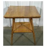 Two tiered lamp table. Turned legs. 24"×24"×27".