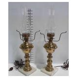 2 Marble based brass table lamps with glass