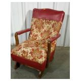 Spring platform rocker in red pleather and floral