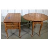 Two end tables, non matching pair one drop leaf