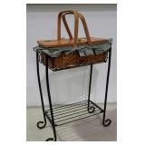 Sewing basket on metal stand, the basket has