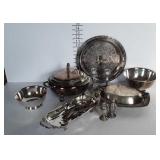 Silver plate and pewter service pieces,