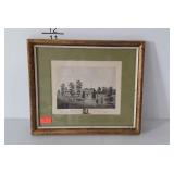 Skeffington Hall print, framed and matted, 13 x