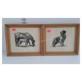 Pair of framed sketches, St. Bernard dog and