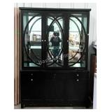 Two piece contemporary china hutch, lighted
