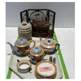 Asian home decor and luster ware teapots, shakers,