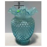 Blue ruffled edge hobnail vase