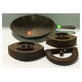 Cast iron skillet 10.5" and two flat iron parts