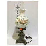 Electric lamp with 12" chimney and floral shade