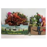 Box of three decor wreaths and box of artificial