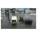 Group lot, includes plastic dog carrier, plant