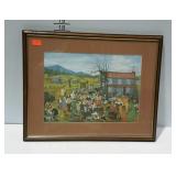 Framed print of people having a yard sale, 22 by