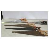 Group of five hand saws, Craftsman, Stanley, etc