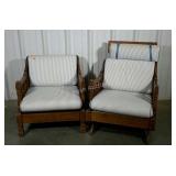 Family room strap chairs. Pine frames. One