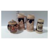Three Steins and a tobacco jar, all are nice and