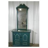Two door painted base cabinet with matching wall