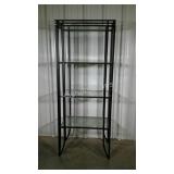 Tubular steel and glass shelving unit.