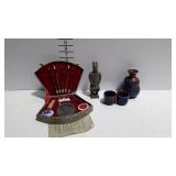 Asian collectibles - Pottery saki set, figurine, &
