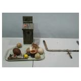 Group lot, includes bird house, sports balls, and