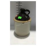 Stoneware jug, 1 gallon- brown over white has chip
