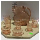 Pink desperation glass - pitcher with 5 matching