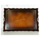 Leather topped serving tray. Ruffled edge with