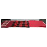 Two fleece blankets, and apple Matt