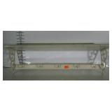 White wall shelf. Scrolled iron ends with hooks