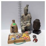 Asian home decor - statue, bust, saki bottle, mini