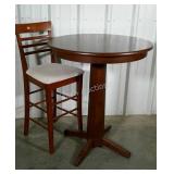 Pub pedestal table with single upholstered bar