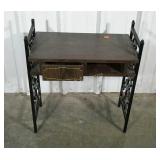 Side stand with drawer and storage. Metal scroll
