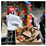Skid lot, includes wreath, steamer mop, blanket,