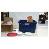 Group, includes two totes no lids, baskets, stair