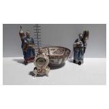 Home decor- ceramic clock,  Asian statues, and 10"