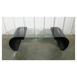 Modern glass top table. Black lacquer. Does have