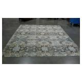 Area rug in blue, grey and brown tones. Does