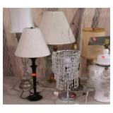 Lamp lot. One chrome floor lamp and seven