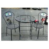 Folding round patio table, with two chairs