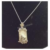 Sterling silver Marcasite pendant mother of pearl