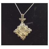 Sterling silver Marcasite pendant on 18" Sterling