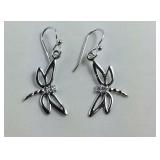 Sterling silver CZ dragonfly dangle earrings