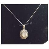 Sterling silver Marcasite abalone pendant on 18"