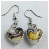 Murano glass heart earrings silver plate