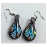 Murano glass heart earrings silver plate