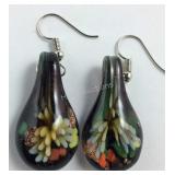 Murano glass heart earrings silver plate