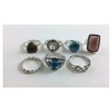 Group of seven plated costume rings