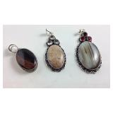 Three pendants, jasper, agate